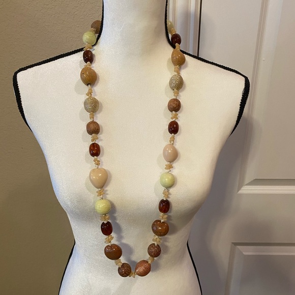 Wooden & Shell Beaded Necklace - Picture 1 of 5